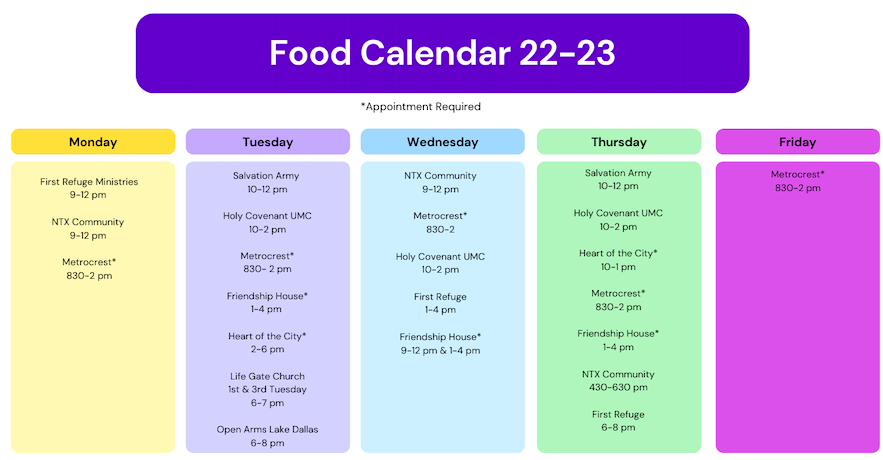  Food Pantry Calendar
